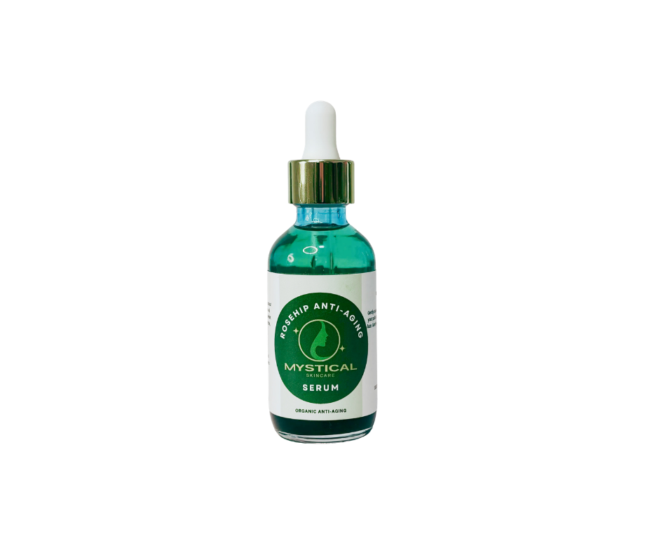 A collection of skincare serums including Rosehip Oil, Luminous C, and Hyaluronic Serum.